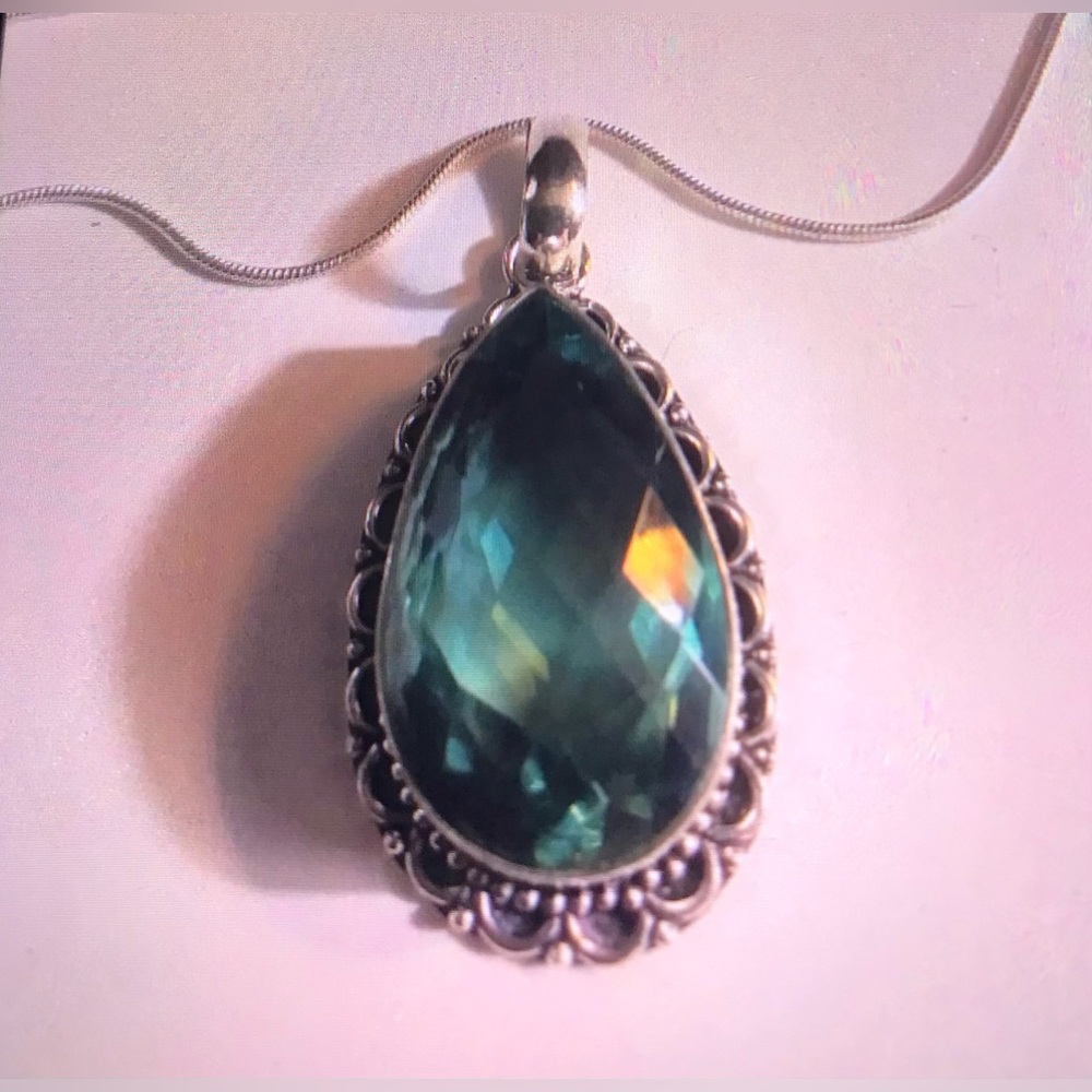 Aquamarine Stamped 925 Sterling Silver Necklace